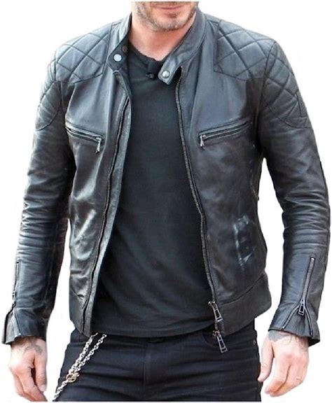 beckham leather jacket replica|Black Quilted Genuine Leather Biker David Beckham Jacket.